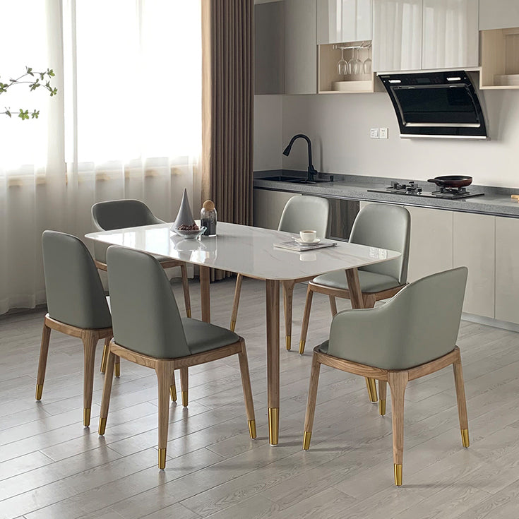 Mesa de comedor de piedra rectangular mesa de comedor de lujo tradicional con patas de madera