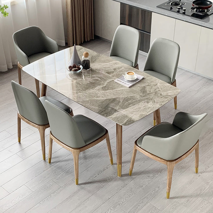Mesa de comedor de piedra rectangular mesa de comedor de lujo tradicional con patas de madera