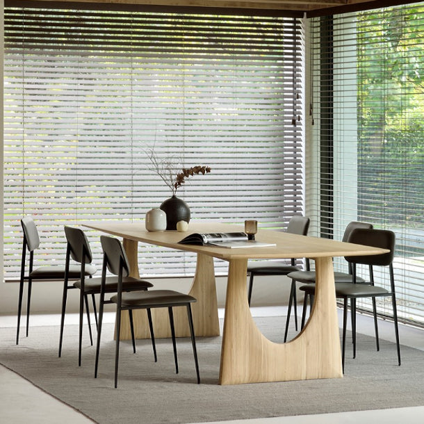 Table en bois de pin rectangulaire pour restaurant Table à manger moderne avec double piédestal