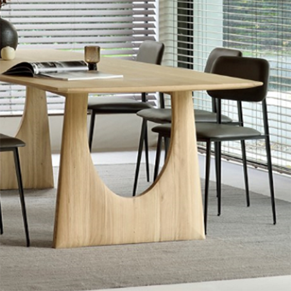 Table en bois de pin rectangulaire pour restaurant Table à manger moderne avec double piédestal