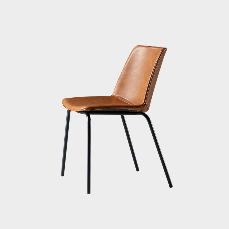 Industrial Design Armless Solid Back Chair for Kitchen Leather Dining Side Chair