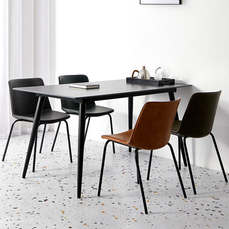 Silla con respaldo sólido sin brazos de diseño industrial para cocina, silla lateral de comedor de cuero