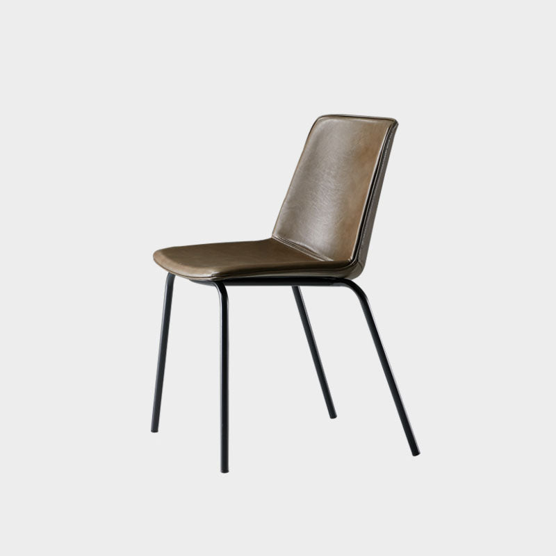 Industrial Design Armless Solid Back Chair for Kitchen Leather Dining Side Chair