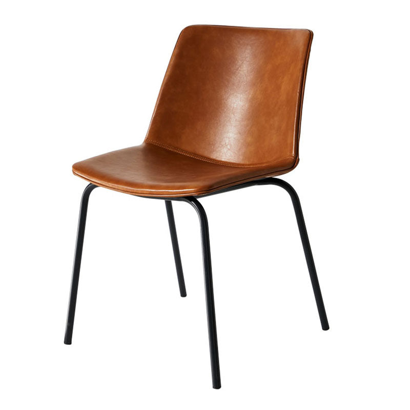 Silla con respaldo sólido sin brazos de diseño industrial para cocina, silla lateral de comedor de cuero