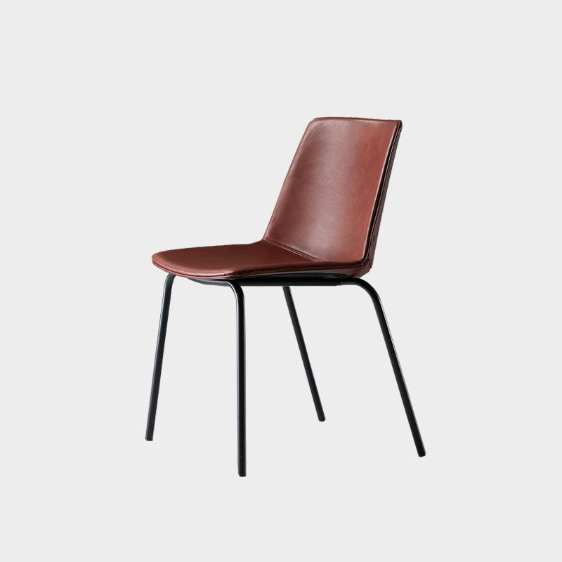 Industrial Design Armless Solid Back Chair for Kitchen Leather Dining Side Chair