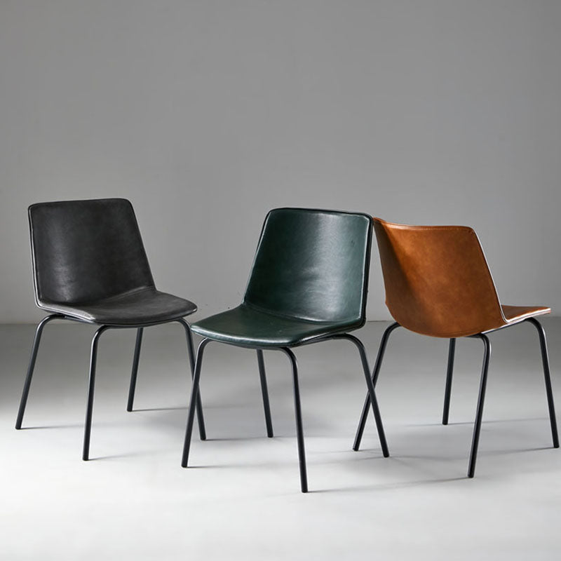 Silla con respaldo sólido sin brazos de diseño industrial para cocina, silla lateral de comedor de cuero