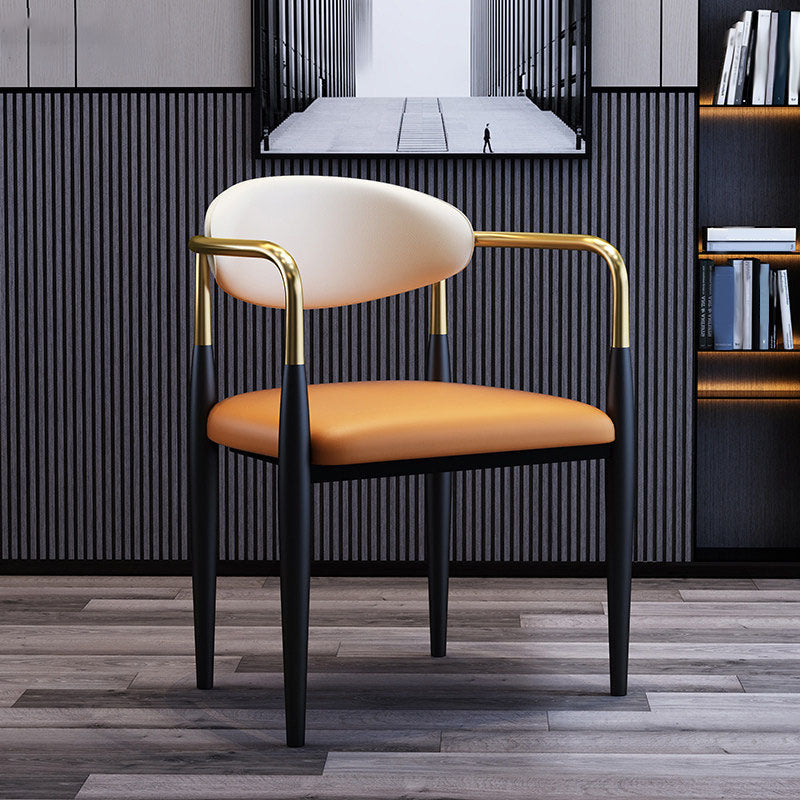 Modern Meeting Room Open Arm Chair Matte Finish Leather Dining Chair