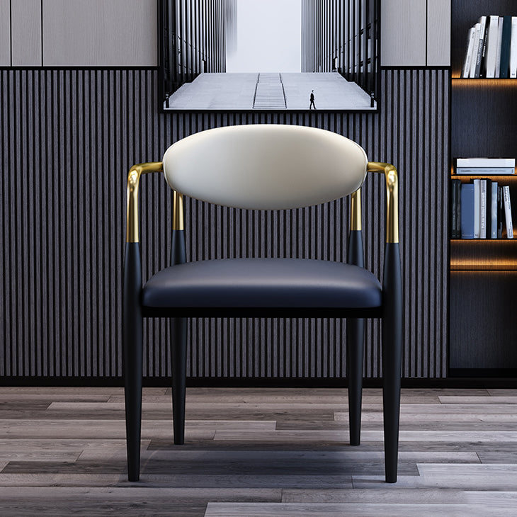 Silla de comedor moderna de cuero mate con brazo abierto para sala de reuniones