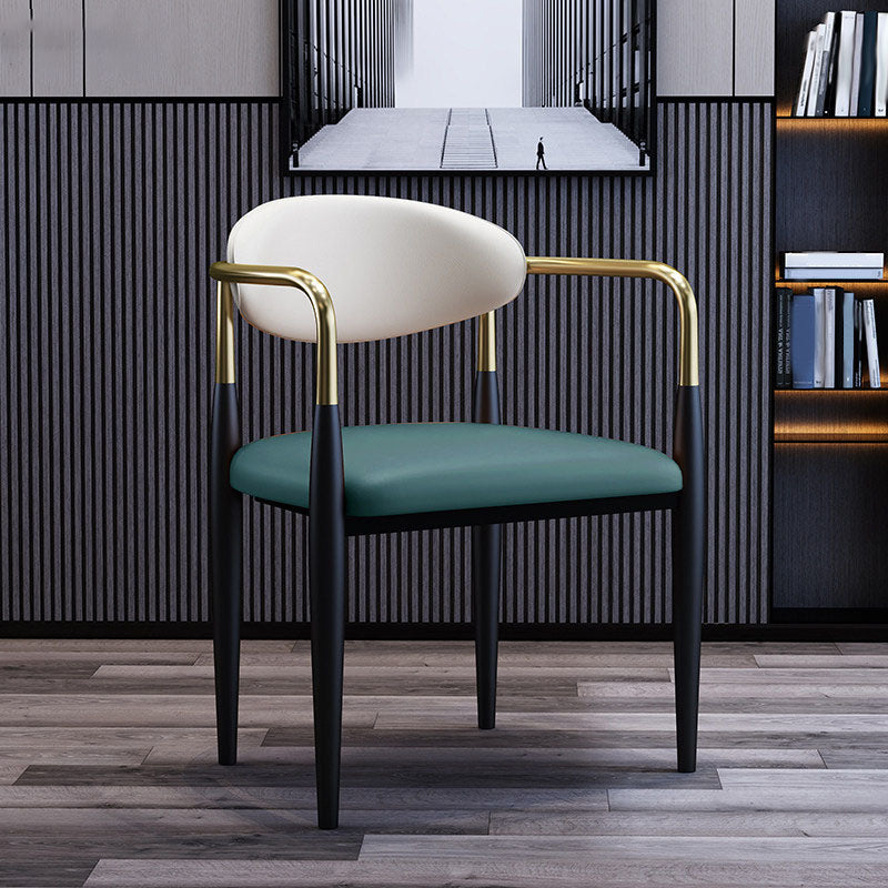 Modern Meeting Room Open Arm Chair Matte Finish Leather Dining Chair