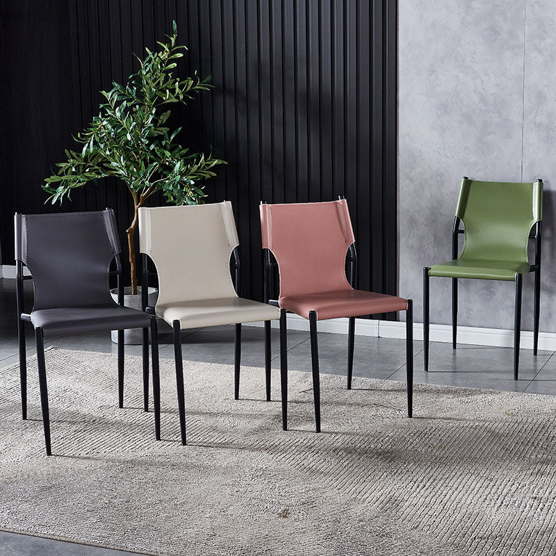 Silla con respaldo sólido sin brazos de estilo industrial para cocina, silla lateral de comedor de cuero