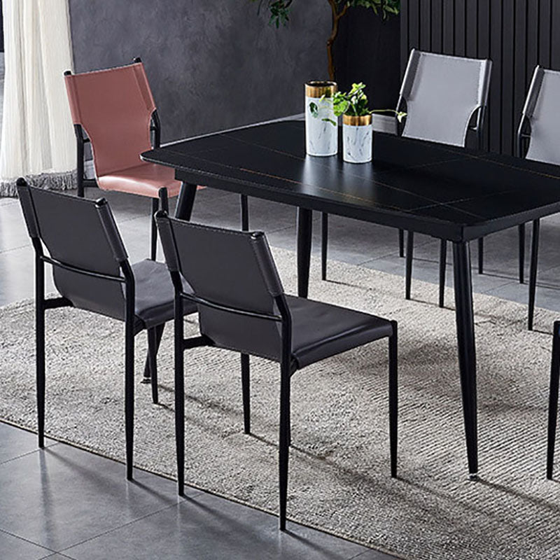 Silla con respaldo sólido sin brazos de estilo industrial para cocina, silla lateral de comedor de cuero