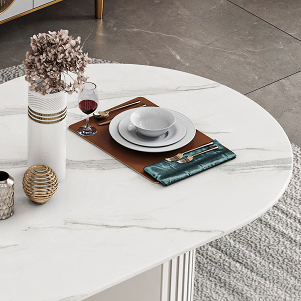 Ovale gesinterde steen witte toon eettafel moderne dubbele voetstuk tafel voor eetkamer
