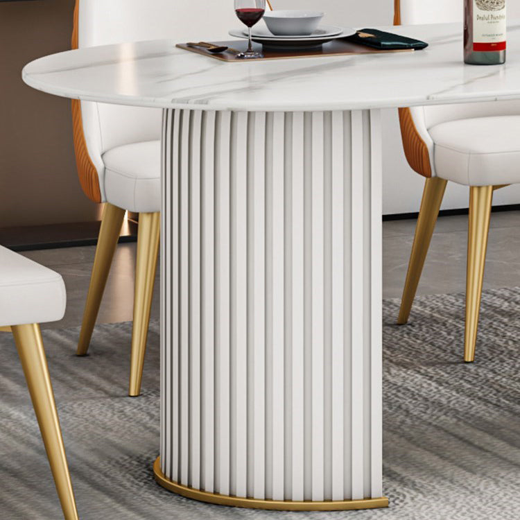Ovale gesinterde steen witte toon eettafel moderne dubbele voetstuk tafel voor eetkamer