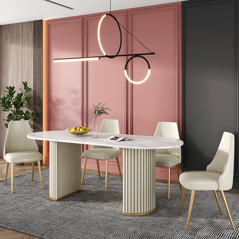 Glam Oval Shape White Dining Table Sintered Stone Standard Dining Table for Kitchen