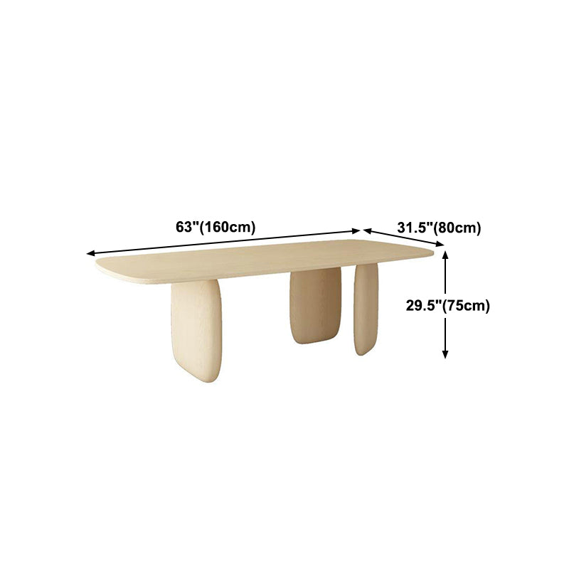 Table à manger rectangulaire jaune clair, Table en bois massif de pin de luxe avec 3 pieds