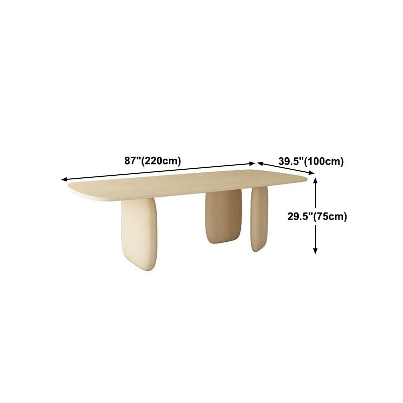 Table à manger rectangulaire jaune clair, Table en bois massif de pin de luxe avec 3 pieds