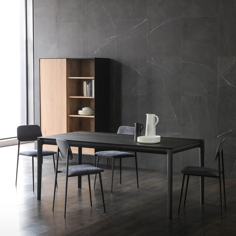Rectangle 4 Legs Industrial Dining Table Black Fixed Table of Solid Wood