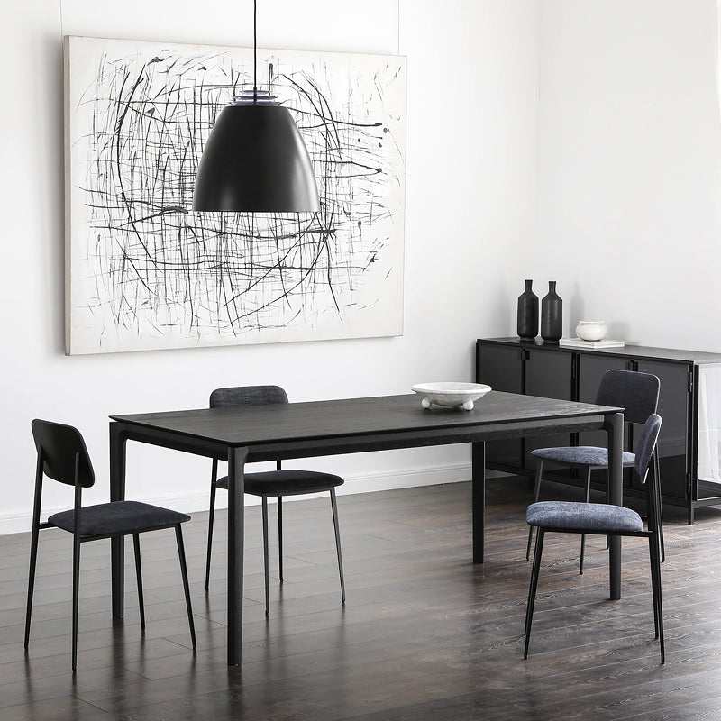 Rectangle 4 Legs Industrial Dining Table Black Fixed Table of Solid Wood
