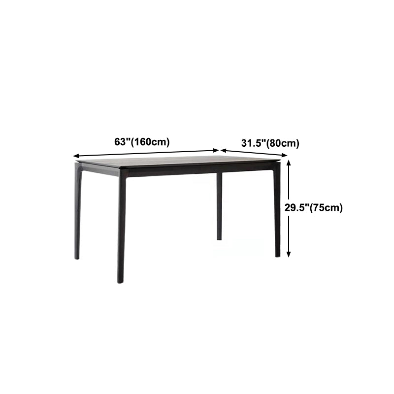 Rectangle 4 Legs Industrial Dining Table Black Fixed Table of Solid Wood