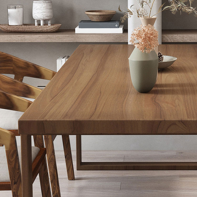 Mid-Century Modern Dining Table Pine Wood Table with Sled Base