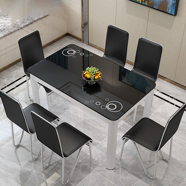 Glass Top Dining Table Modern Rectangle Dining Table with 4 Legs