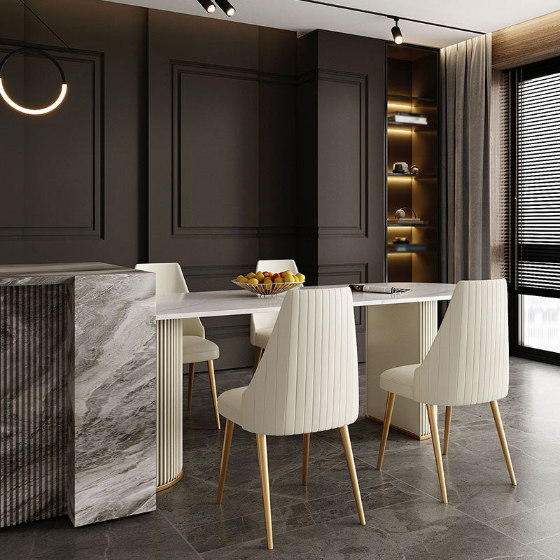 Traditional Luxury Dining Table White Sintered Stone Double Pedestal Table for Kitchen
