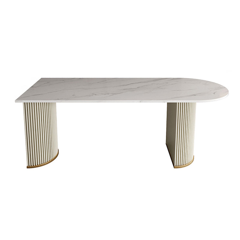 Traditional Luxury Dining Table White Sintered Stone Double Pedestal Table for Kitchen
