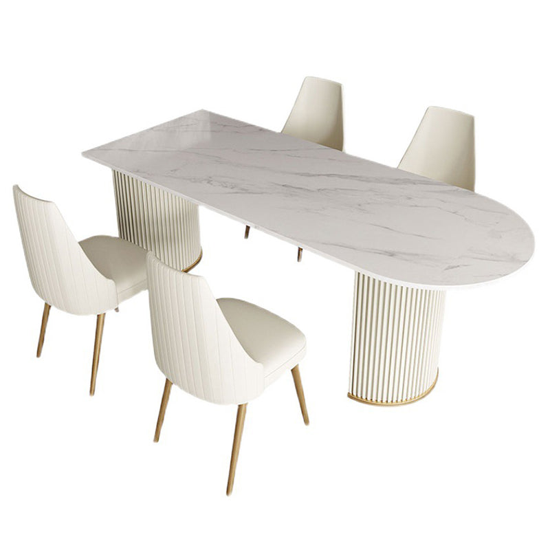 Traditional Luxury Dining Table White Sintered Stone Double Pedestal Table for Kitchen