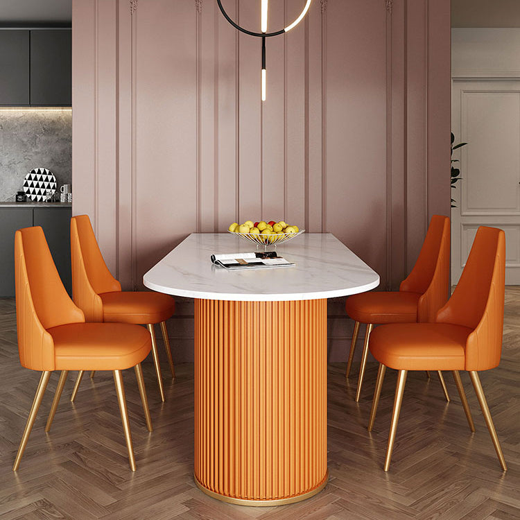 Traditional Luxury Dining Table White Sintered Stone Double Pedestal Table for Kitchen