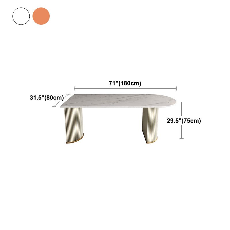 Traditional Luxury Dining Table White Sintered Stone Double Pedestal Table for Kitchen