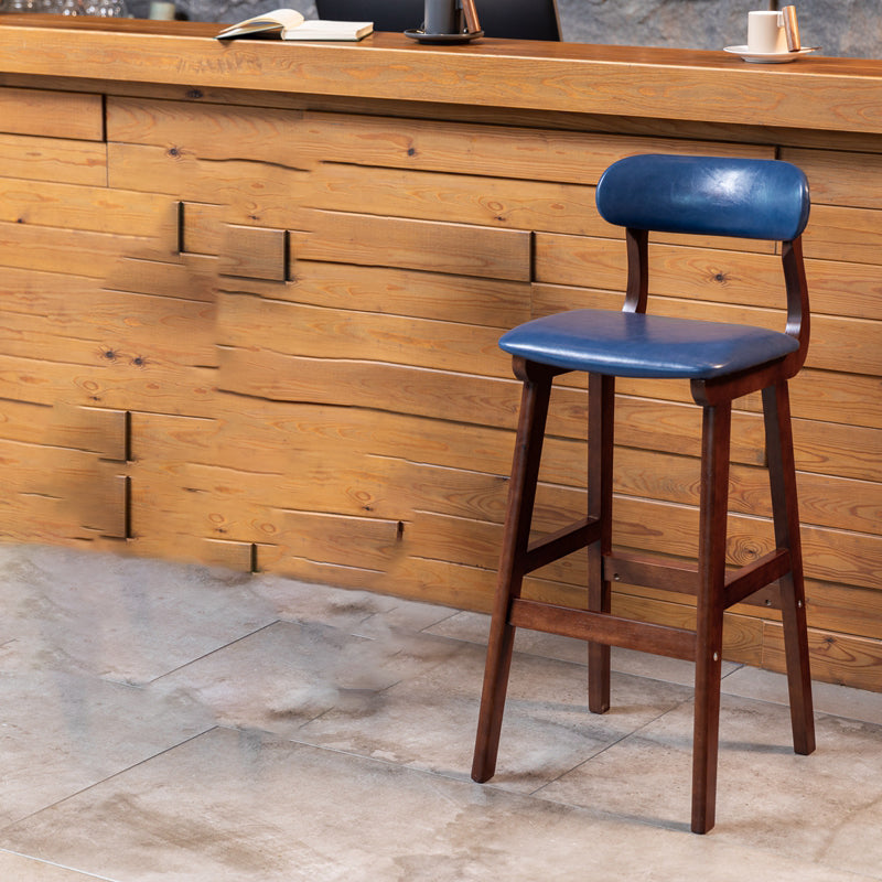 Taburete de bar estilo escandinavo, patas de madera, asiento de cuero para barra de cocina