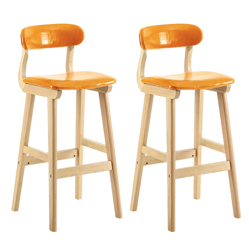 Taburete de bar estilo escandinavo, patas de madera, asiento de cuero para barra de cocina