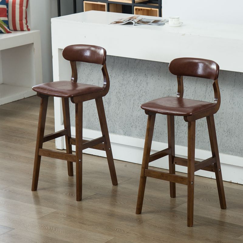 Taburete de bar estilo escandinavo, patas de madera, asiento de cuero para barra de cocina