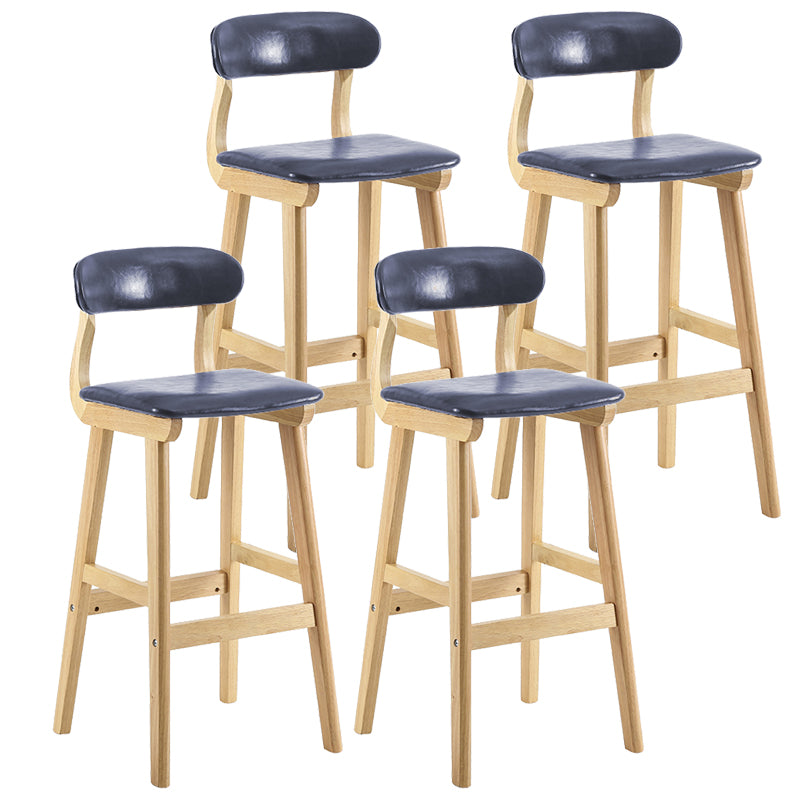 Taburete de bar estilo escandinavo, patas de madera, asiento de cuero para barra de cocina
