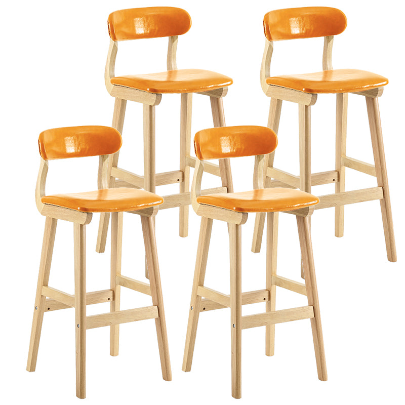 Taburete de bar estilo escandinavo, patas de madera, asiento de cuero para barra de cocina