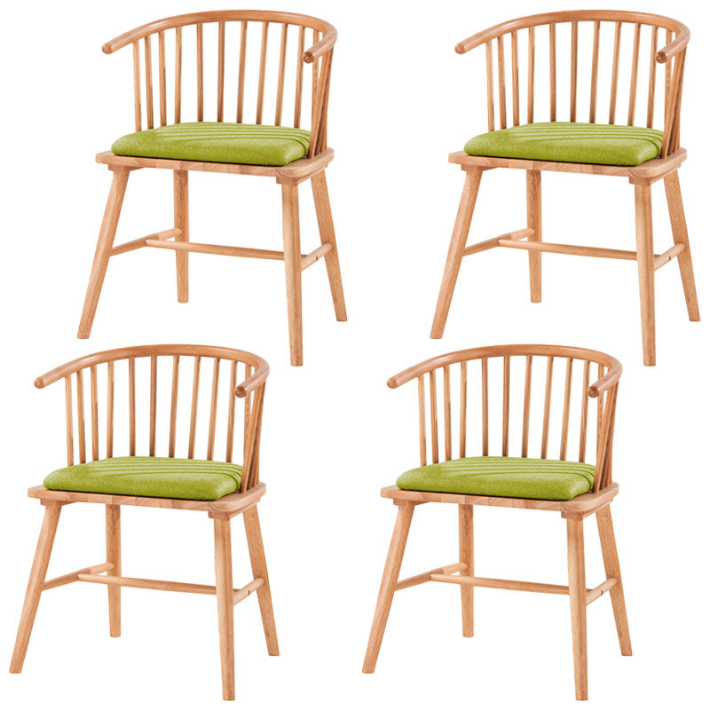 Modern Rubberwood Windsor Back Arm Chair Matte Finish Upholstered Dining Chair