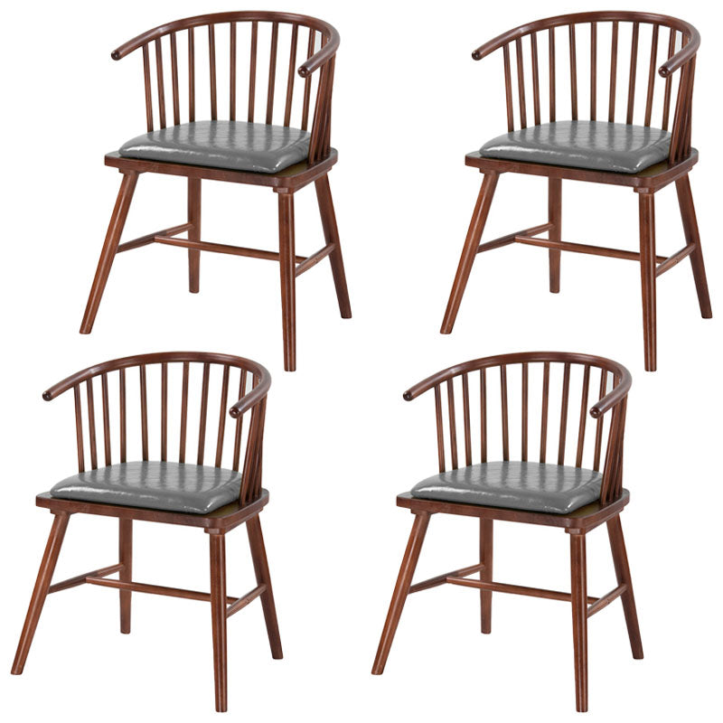 Modern Rubberwood Windsor Back Arm Chair Matte Finish Upholstered Dining Chair