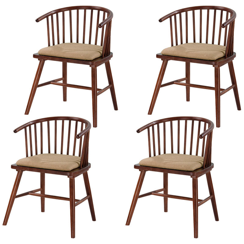 Modern Rubberwood Windsor Back Arm Chair Matte Finish Upholstered Dining Chair