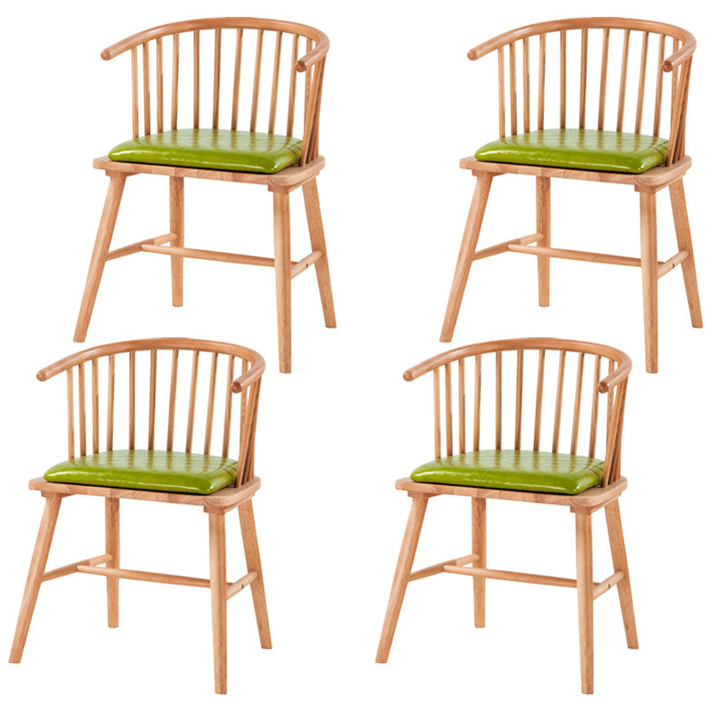 Modern Rubberwood Windsor Back Arm Chair Matte Finish Upholstered Dining Chair