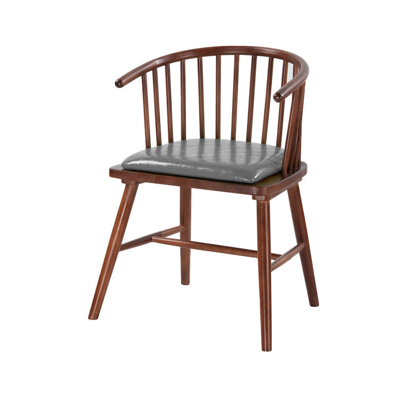 Modern Rubberwood Windsor Back Arm Chair Matte Finish Upholstered Dining Chair