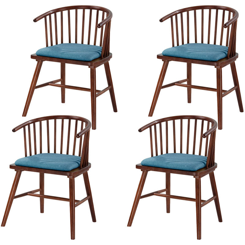 Modern Rubberwood Windsor Back Arm Chair Matte Finish Upholstered Dining Chair