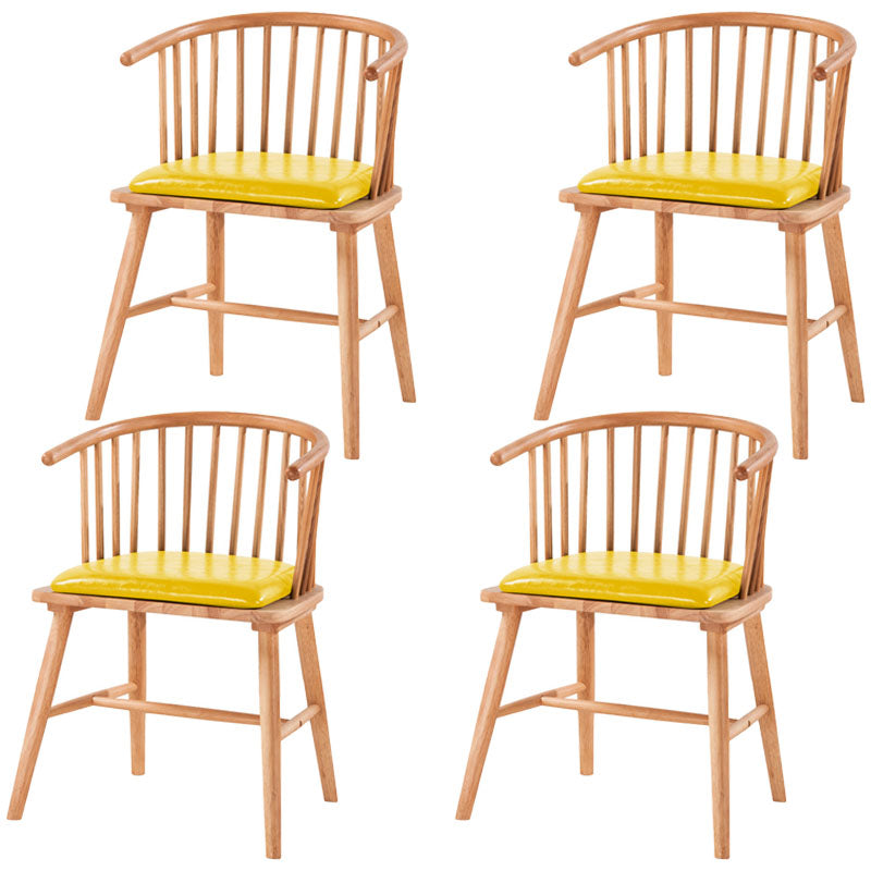 Modern Rubberwood Windsor Back Arm Chair Matte Finish Upholstered Dining Chair