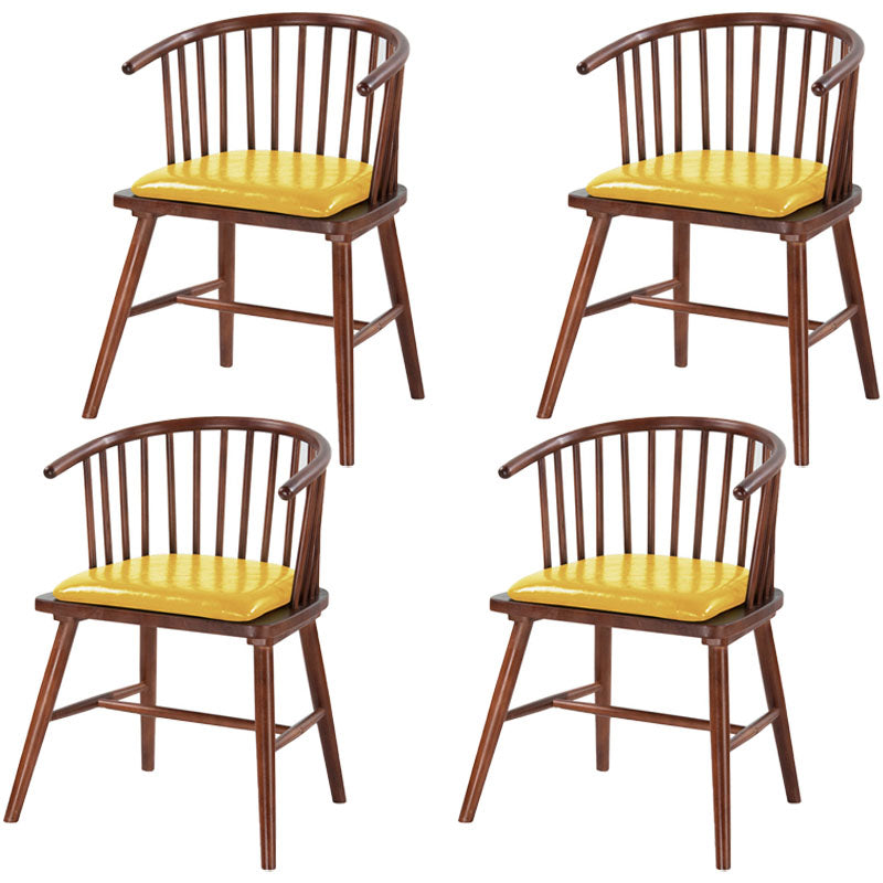 Modern Rubberwood Windsor Back Arm Chair Matte Finish Upholstered Dining Chair
