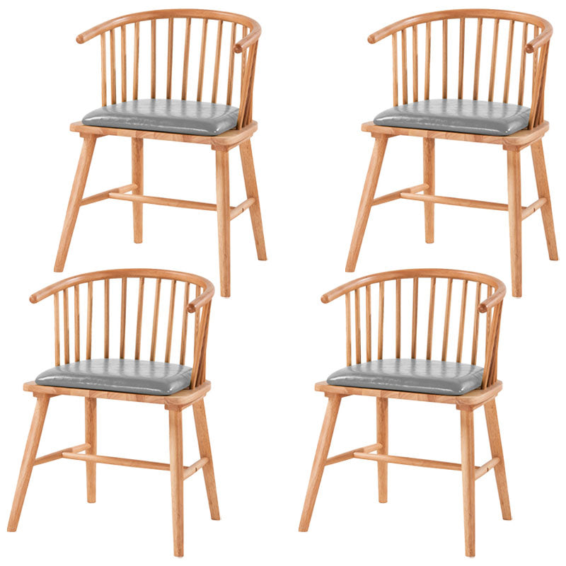 Modern Rubberwood Windsor Back Arm Chair Matte Finish Upholstered Dining Chair