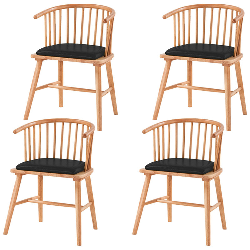Modern Rubberwood Windsor Back Arm Chair Matte Finish Upholstered Dining Chair