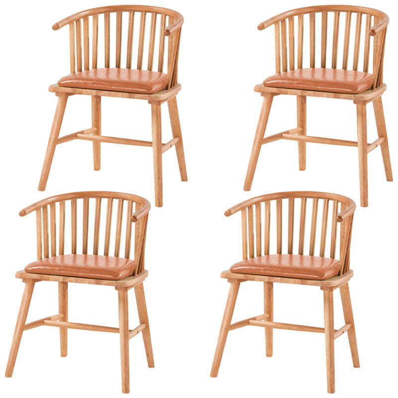 Modern Rubberwood Windsor Back Arm Chair Matte Finish Upholstered Dining Chair