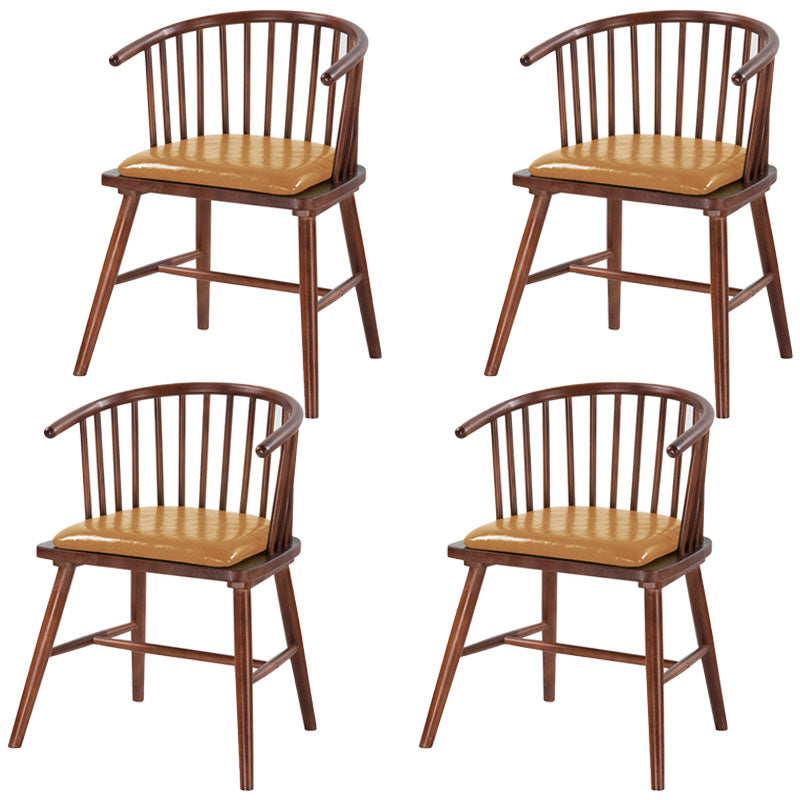 Modern Rubberwood Windsor Back Arm Chair Matte Finish Upholstered Dining Chair