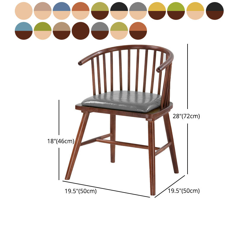 Modern Rubberwood Windsor Back Arm Chair Matte Finish Upholstered Dining Chair