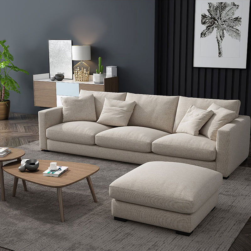 Creamy White Square Arm Contemporary Sofa with Loose Back with Multiple Cushions