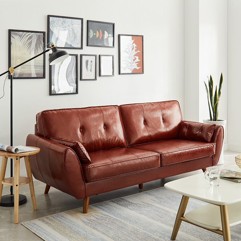 Faux Ledersofa ausgestoßen Armknopf getuftet lose Rückensofa für Wohnzimmer